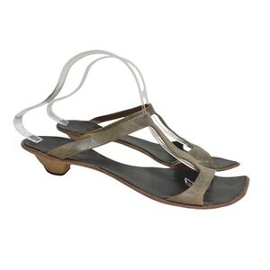 Cydwoq Vintage Leather Thong Wedge Sandal Women Size 41 Olive Green Handmade USA